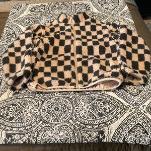 Cat & Jack Black and Tan Checkered Puffer Jacket 10/12